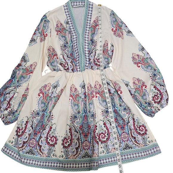 Bohemian Paisley Printed Long Sleeve Mini Dress By Goodnight Macaroon - Size L - Picture 7 of 9